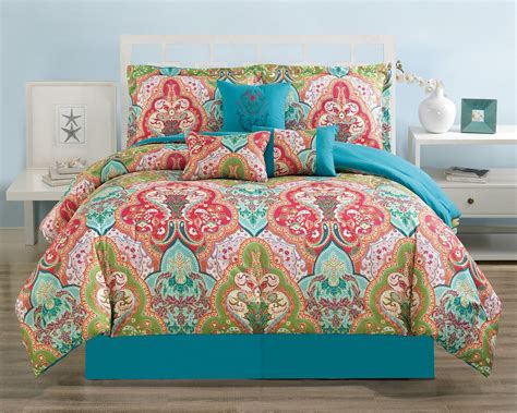 red and teal comforter